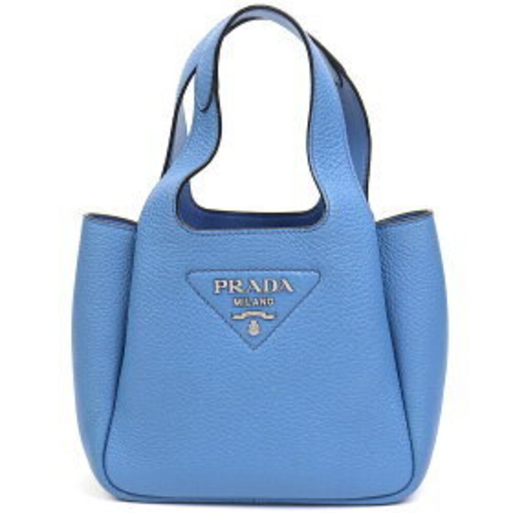 Prada calf leather handbag metal logo triangle stitching Blue tote bag - Picture 2 of 7